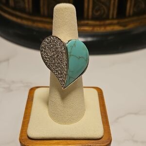Turquoise and Silver Heart Ring SZ 7